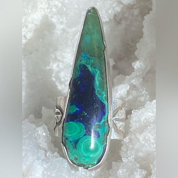 Malachite in Azurite Sterling Talon Ring - Picture 5 of 10